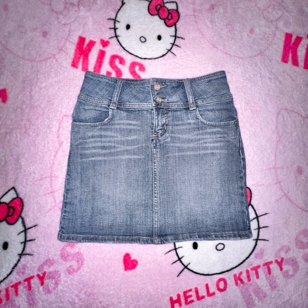 y2k button flap denim skirt